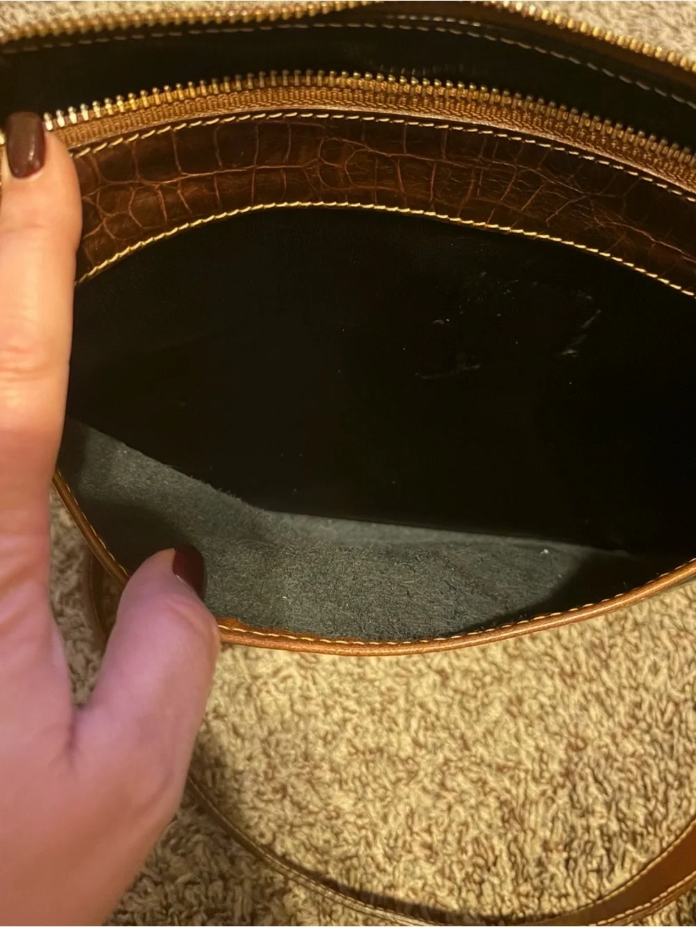 Brahmin Brown Croc-Embossed Leather Crossbody with Black Panel